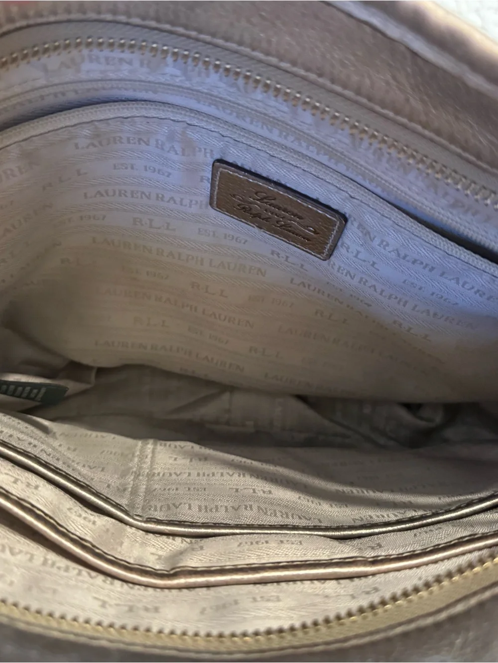 Ralph Lauren Metallic Taupe Shoulder Hobo with Gold Tag
